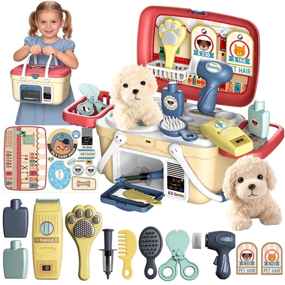 Chuvikid Pet Care Playset,Dog Carrier Suitcase Toy with Puppy Doll,Nursing Tools & Beauty,Fun Birthday Gift for Girls Ages 3-8