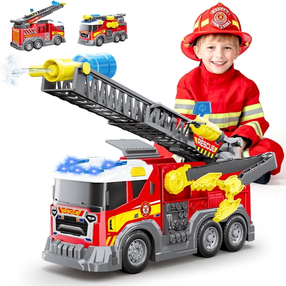Chuvikid Upgraded Fire Truck Toy Playset for Boys Girls Ages 3-8