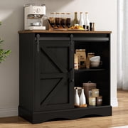 Chvans 31.5" Farmhouse Coffee Bar Cabinet with Storage, Aquarium Stand Fish Tank Table, Grey Accent Cabinets for Living Room, Entryway, Black