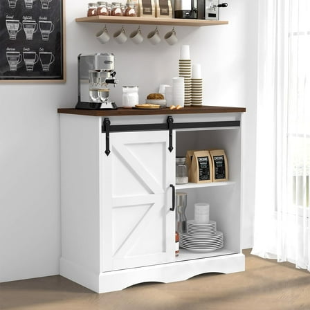 Chvans 31.5" Farmhouse Coffee Bar Cabinet with Storage, Aquarium Stand Fish Tank Table, Grey Accent Cabinets for Living Room, Entryway, White