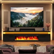 Chvans 90" Large Fireplace TV Stand for 85" 98" 100" TVs, LED Entertainment Center with 50" Electric Fireplace, Power Outlet & USB Ports, Gloss