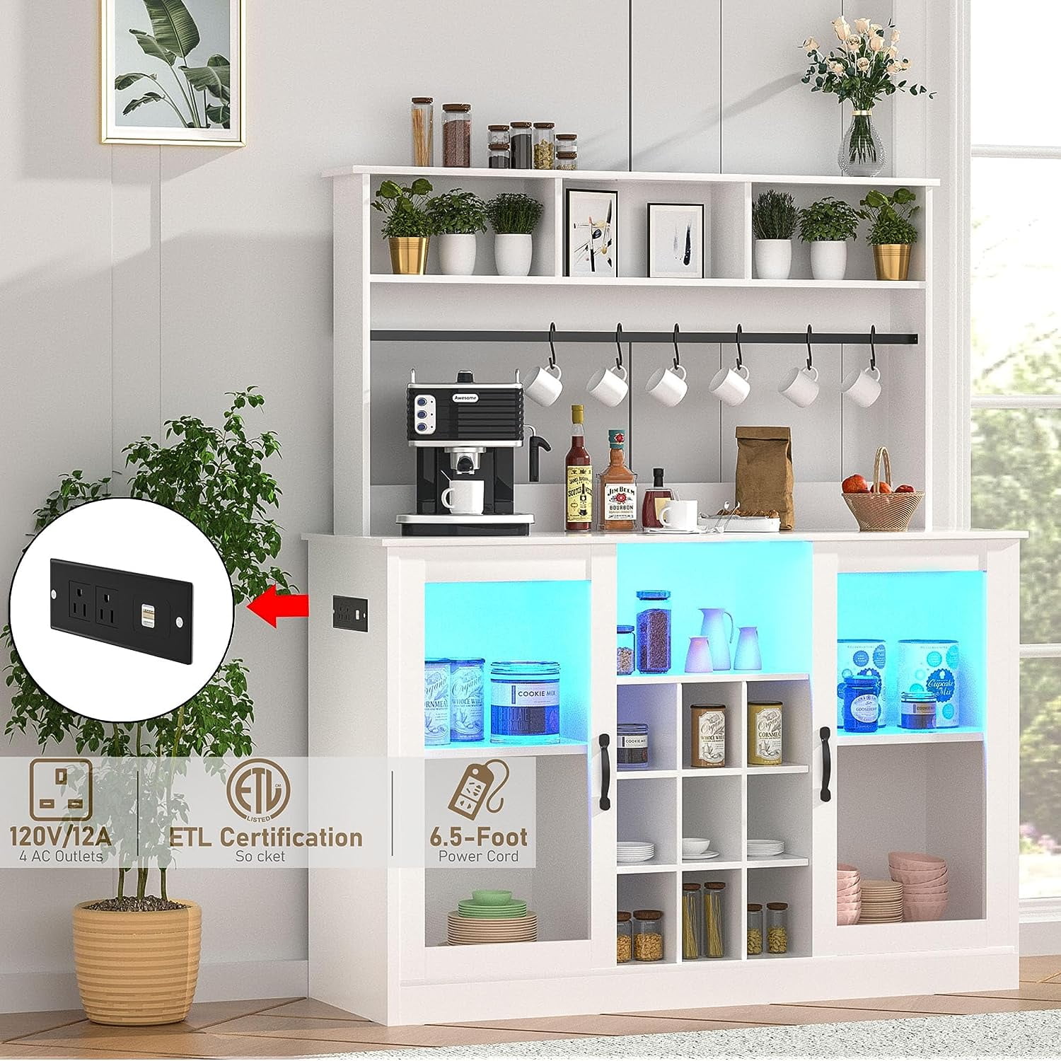 Vabches Wine Bar Cabinet for Liquor and Glasses, Farmhouse Coffee Bar  Cabinet with LED Strip, Liquor Cabinet Bar for Home Living Room Dining  Room