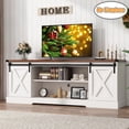 thumbnail image 1 of Chvans Farmhouse TV Stand for up 80" TVs/36" Fireplace, 70" Large Entertainment Center Console Table with Barn Door/Adjustable Shevles, 1 of 10