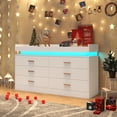 thumbnail image 1 of ChVans White Dresser with LED Light and Charging Station, Modern Wood Dresser with Wide Drawers and Metal Handles, 6 drawer dresser for Bedroom, Living Room, Entryway, Hallway, 1 of 8