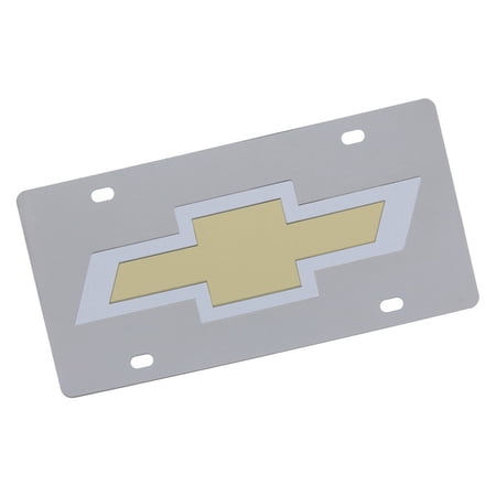 Chvey New Bowtie Logo License Plate (Gold On Chrome)