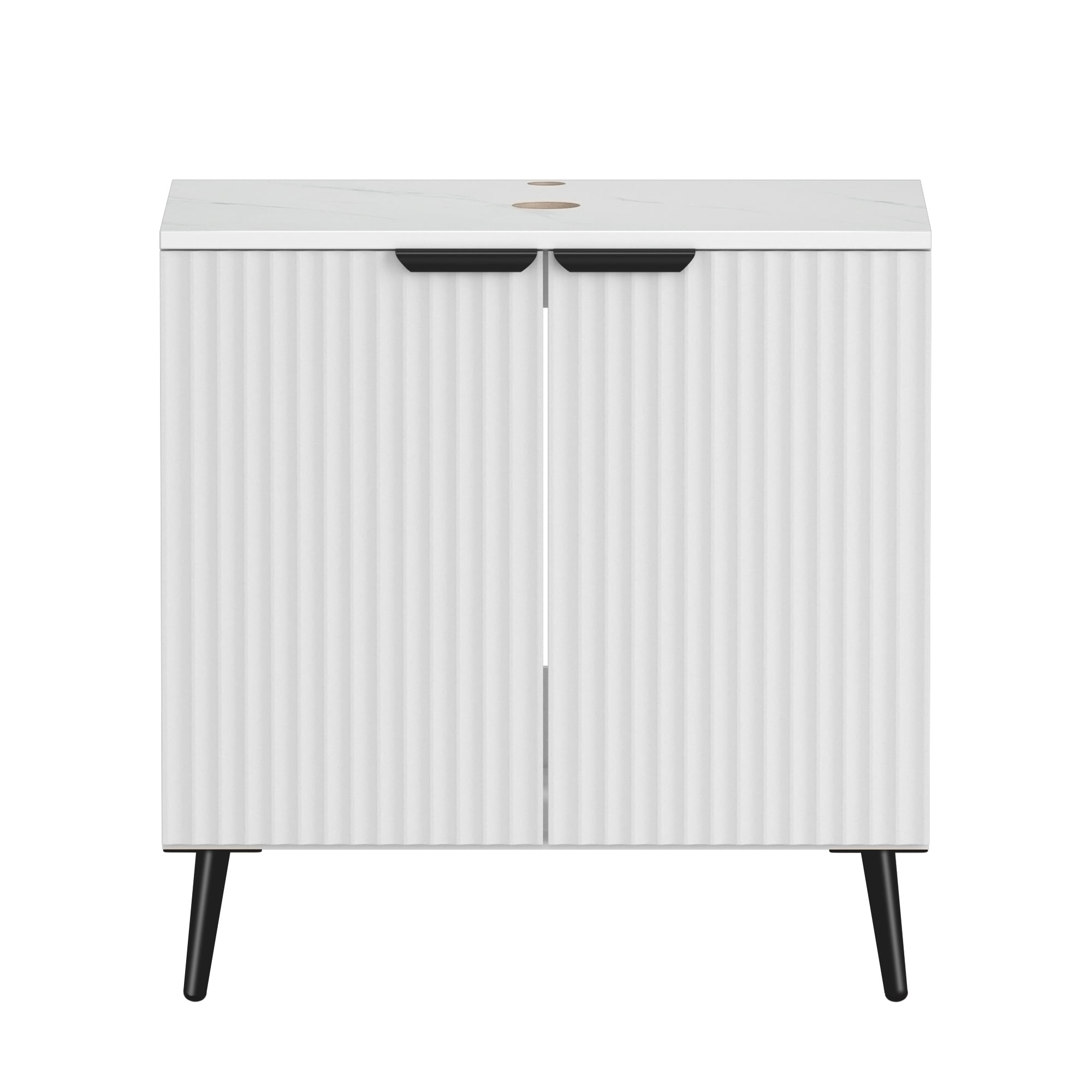30" White Modern Bathroom Vanity Without Sink, Bathroom Storage Cabinet with 2 Soft Closing Doors, Freestanding Cabinet with Metal Handles (White Without Sink, 30")