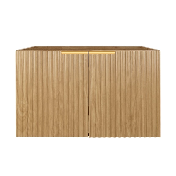 Modern Bathroom Vanity with Wavy Textured Doors - Wall Mounted Floating Cabinet, Soft-Close Waterproof Storage for Small Bathroom, Easy Install (Nature without Sink, 36)