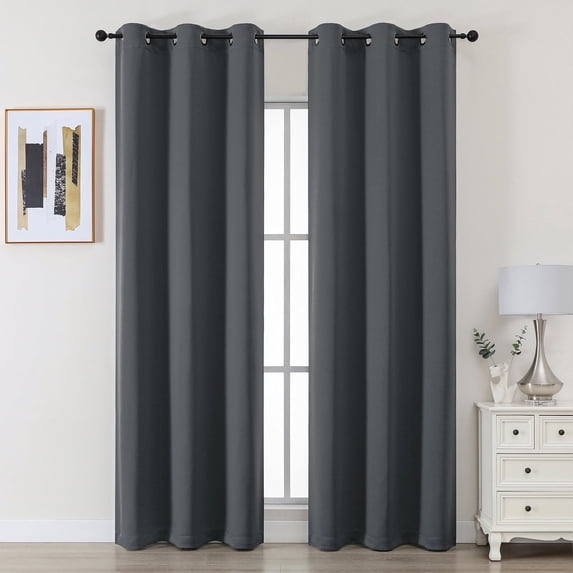 Chyhomenyc Dark Grey Blackout Curtains 96 Inches Long 2 Panels, Thermal Insulated Noise Reducing Grommet Window Curtain Panel Drapes for Living Room Bedroom, Each 40Wx96L Inch