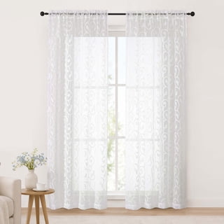 Chyhomenyc White Sheer Curtains 84 Inches Long 2 Panels Set, Light Filtering Soft Voile Curtain, Rod Pocket Clip Jacquard Drapes for Bedroom Living Room, Each 42"W x 84"L