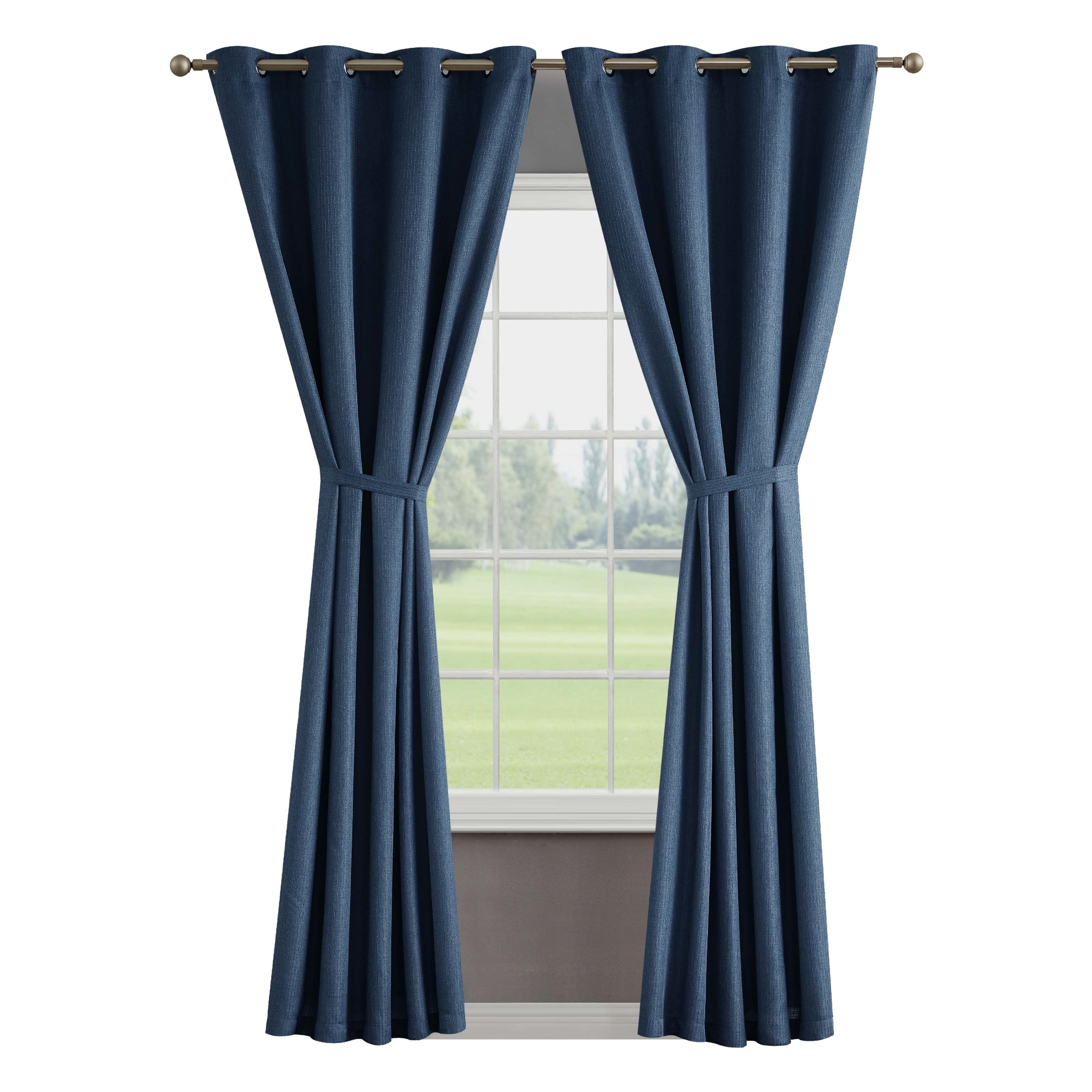 Chyna Blackout Window Curtain Panels with Tiebacks, Grommet, Blue, 50" x 108"