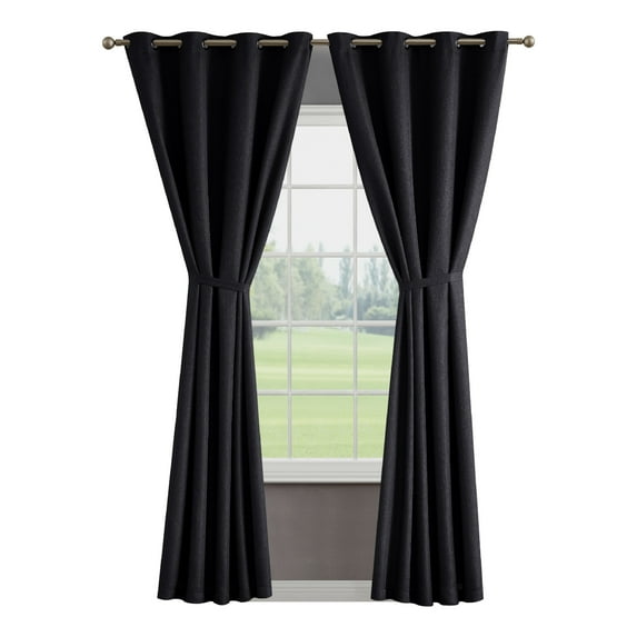 Chyna Blackout Window Curtain Panels with Tiebacks, Grommet, Charcoal, 50" x 108"