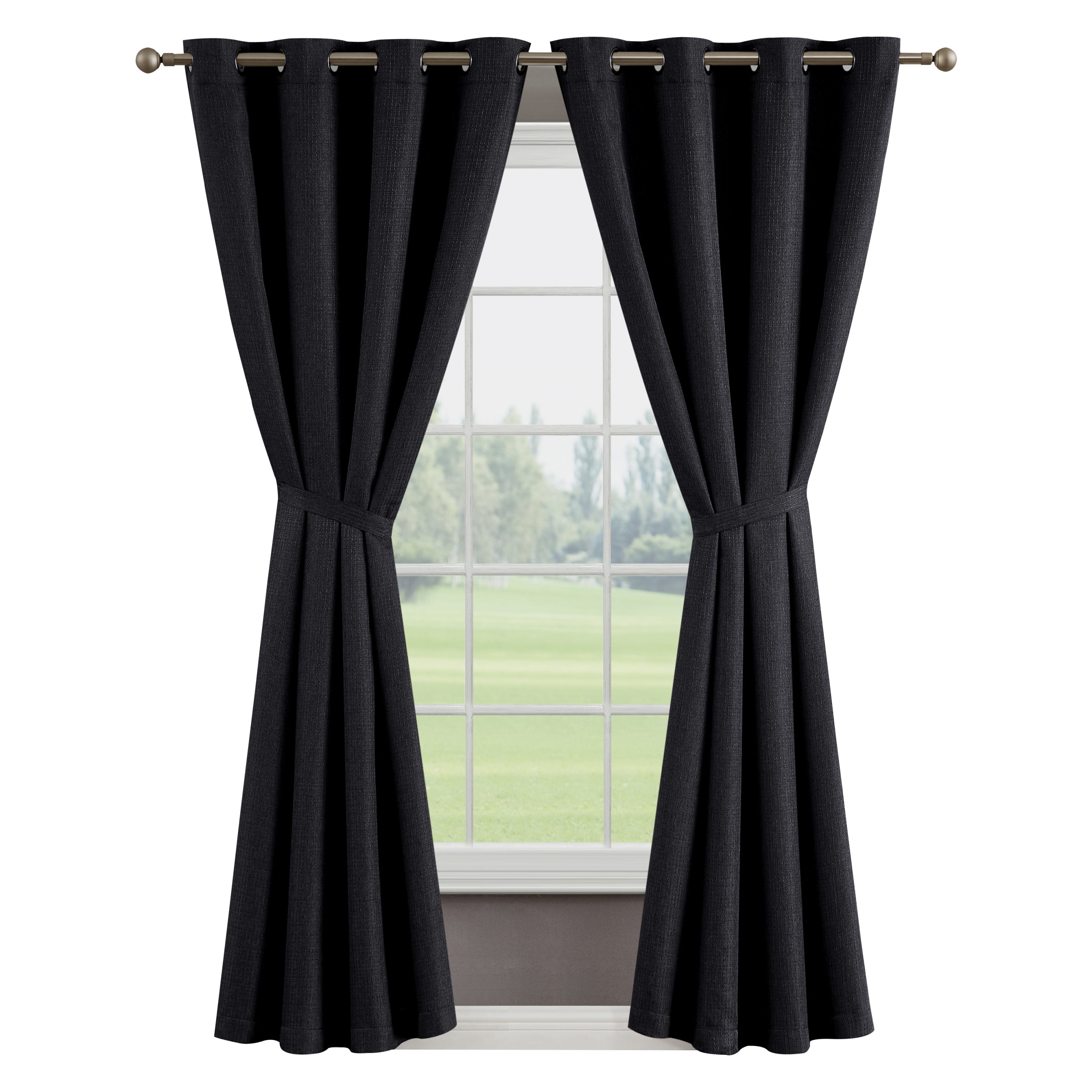 Chyna Blackout Window Curtain Panels with Tiebacks, Grommet, Charcoal, 50" x 96"