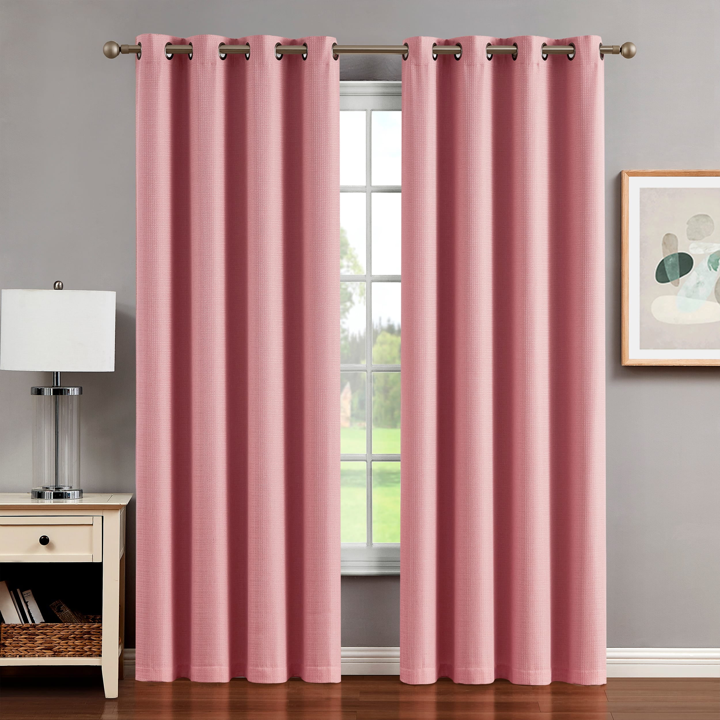 Chyna Blackout Window Curtain Panels with Tiebacks, Grommet, Coral, 50" x 84"
