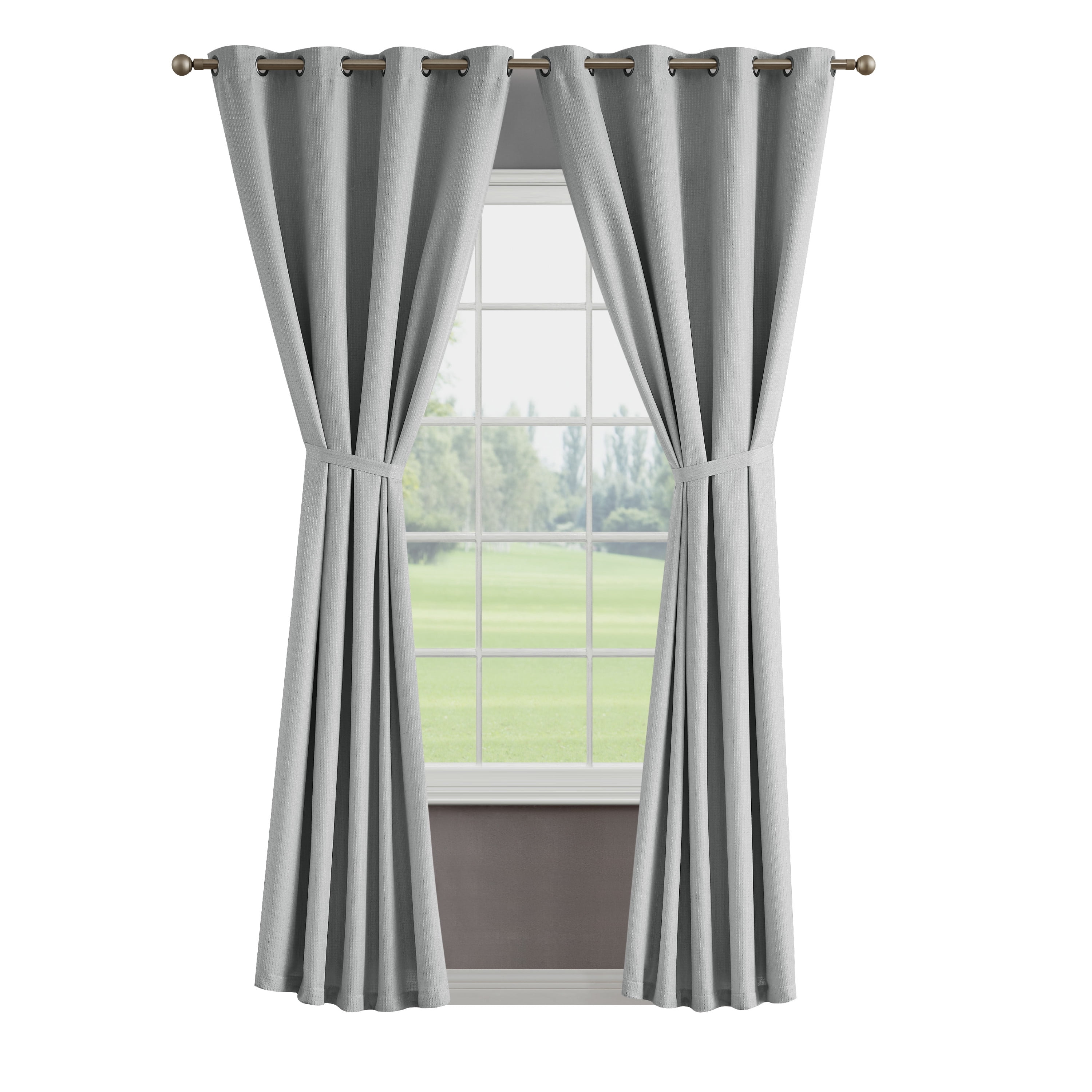 Chyna Blackout Window Curtain Panels with Tiebacks, Grommet, Grey, 50" x 108"