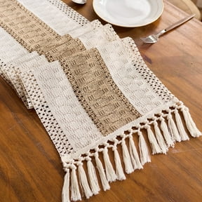 Chynsoict Boho Table Runner 72×12 inches Tassels, Farmhouse Macrame Burlap Decor for Living Room Bridal Shower