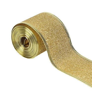 Chziua Christmas Ribbon 2 Inch Shimmer Ribbons Glitter Gift Wrapping Ribbons with Wired Edge for DIY Craft, 11 Yards totally (Gold)