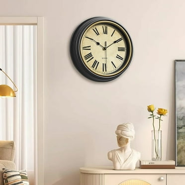 Chziua Clock Retro Silent Non Ticking Round Classic Clock Quartz Decorative Battery Operated Wall Clock for Living Room Kitchen Home 12 Inch Bronze Features:
