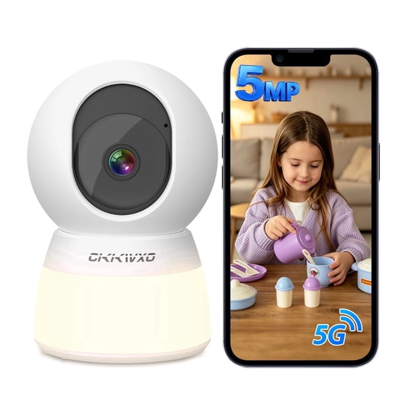 CiKiKWXO 5MP 2.5K Indoor Security Camera with Night Light, Dual-Band WiFi Home Camera, Baby Monitor & Pet Camera, Smart Motion Tracking, Color Night Vision, 2-Way Audio, Works with Alexa