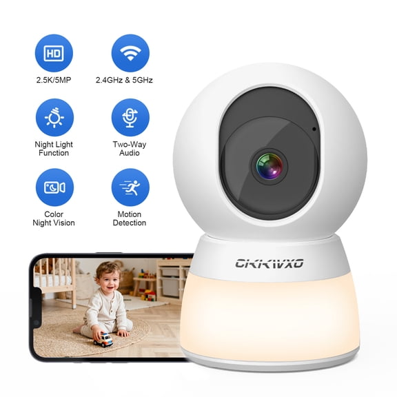 CiKiKWXO 2.5K HD Security Camera, 5G & 2.4G Dual WiFi Smart Camera, Color Night Vision with Soft Lighting, Motion Tracking, Two-Way Audio, Supports Flexible Storage