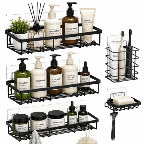 5 Pack Shower Caddy Organizer with Soap and Toothbrush Holder, Large Capacity Storage Shelves for Bathroom, Kitchen & Home Organization