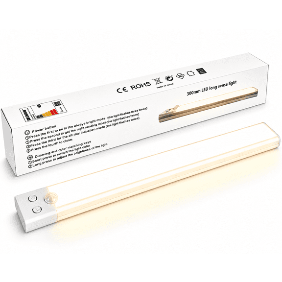 Under Cabinet Light, 76 LEDs, Motion Sensor Activated, 3 Color Dimmable, USB Rechargeable Wireless Lamp for Kitchen, Wardrobe, Hallway & Closet