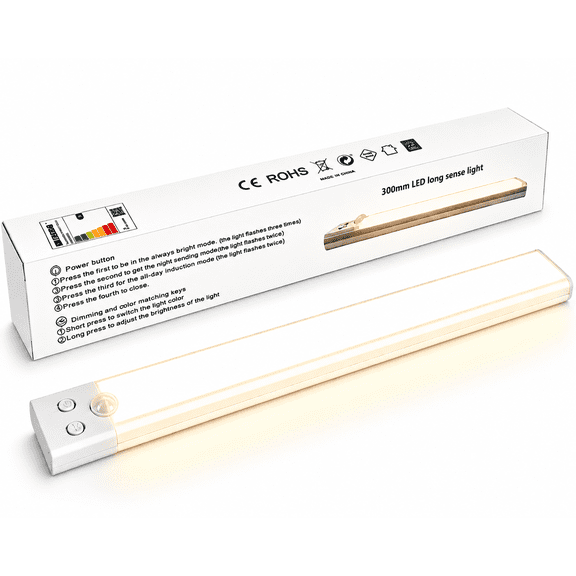 CiYouc Under Cabinet Lighting, 12 Inch Ultra-Thin 76 LEDs Motion Sensor Closet Light, 3 Color Dimmable, USB Rechargeable Wireless Under Counter Light for Kitchen, Wardrobe, Hallway, 1 Pack