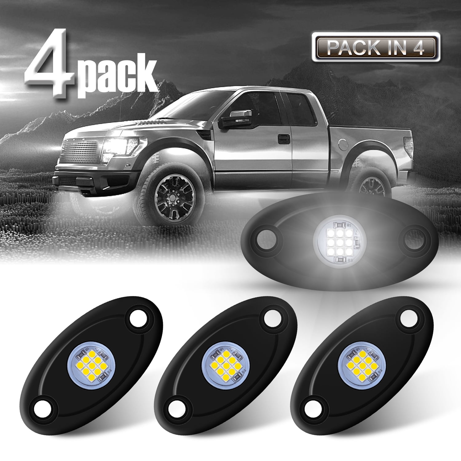 Ciachd 4Pods LED Rock Lights White Neon Underglow Light for Car Truck