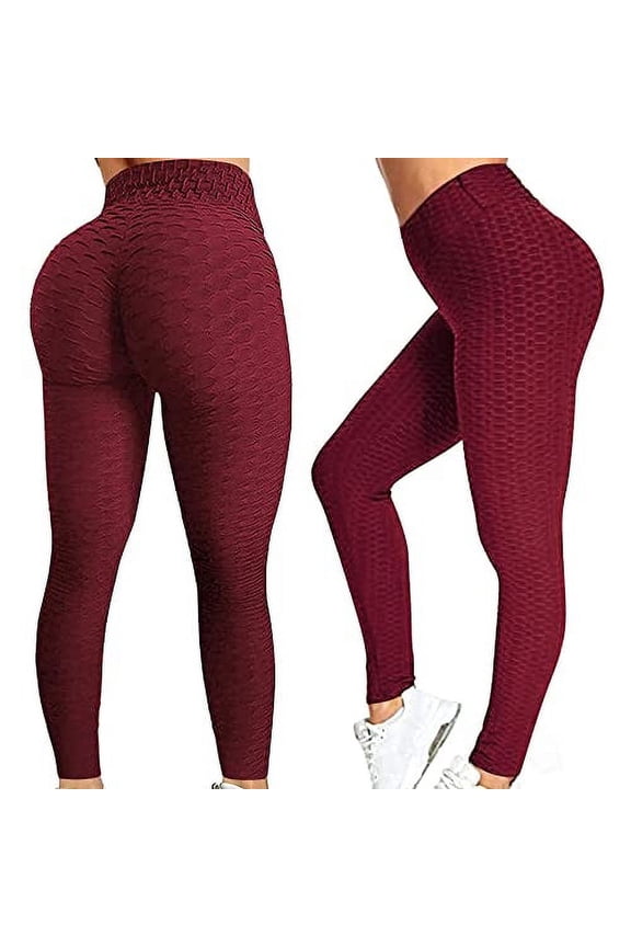 Best Workout Butt Lifting Leggings Seamless Scrunch Butt Leggings for Women, Tummy Control, Highwasted Yoga Pants Burgundy - 3XL