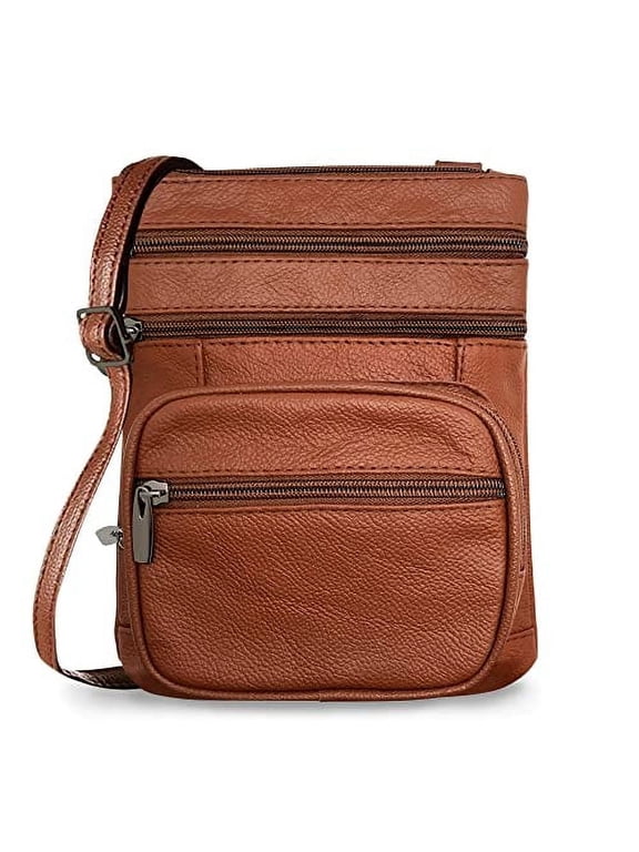 Genuine Leather Body Bags Purse, Dark Brown