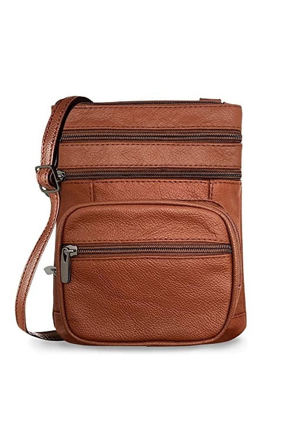 Genuine Leather Body Bags Purse, Dark Brown