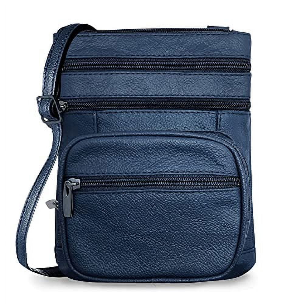 Women's Genuine Leather Cross Body Purse Handbag, Navy