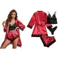 thumbnail image 1 of Ciana Women's 4 Piece Lace Satin Pajama Lingerie Set w/Bra, Panties, Robe, Shorts (Red, Extra Large), 1 of 5