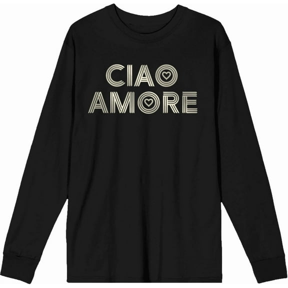 Ciao Amore Adult Black Crew Neck Long Sleeve Tee-XL