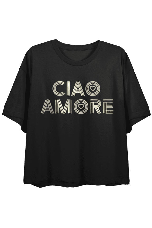 Ciao Amore Women's Black Crew Neck Crop Tee-Large
