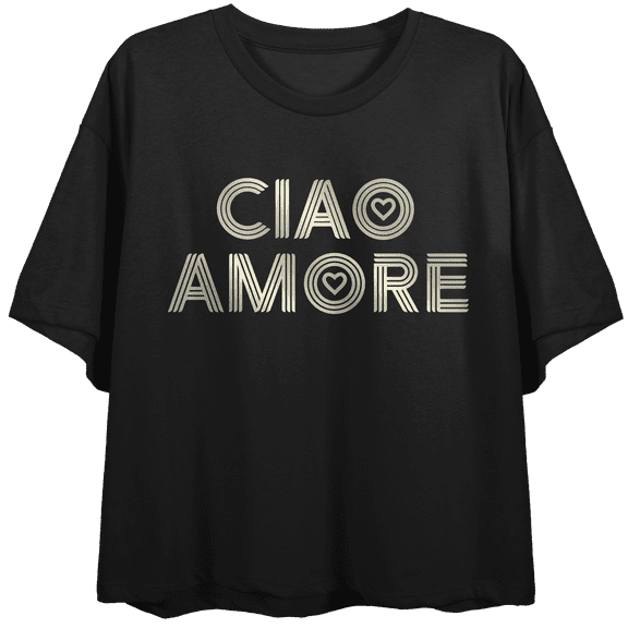 Ciao Amore Women's Black Crew Neck Crop Tee-Small