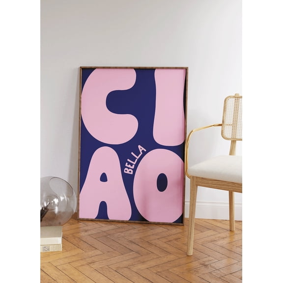 Ciao Bella Art Poster, Pink And Blue Bold Girly Preppy Home Poster Trendy Home Decor, Typography Poster Girly Bedroom Art Dorm Decor Art, Stretched Canvas Size 8x12 F03.1.15l302
