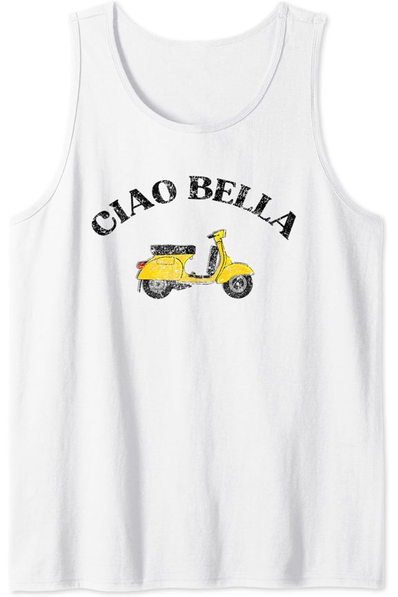 Ciao Bella Cute Italian Hello Goodbye Yellow Scooter Tank Top Size S-3XL