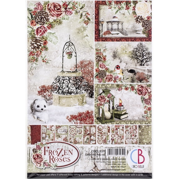 Ciao Bella Double-Sided Creative Pack 90lb A4 9/Pkg-Frozen Roses, 9 Designs/1 Each