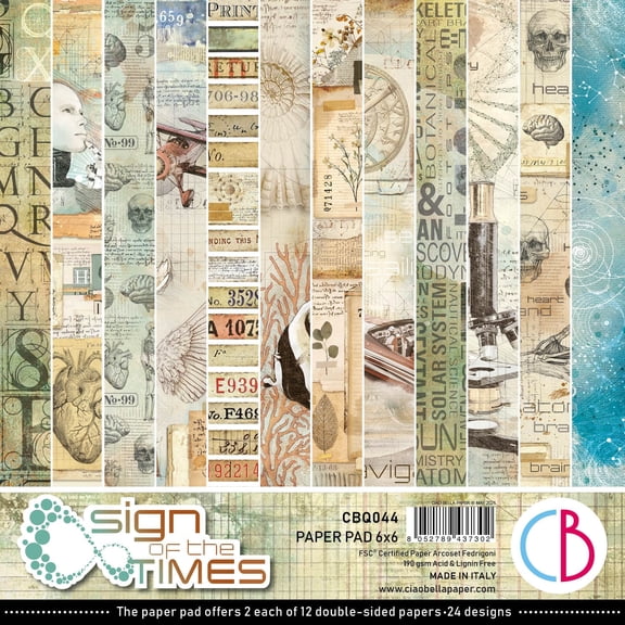 Ciao Bella Double-Sided Paper Pad 90lb 6"X6" 24/Pkg-Sign Of The Times, 12 Designs/2 Each