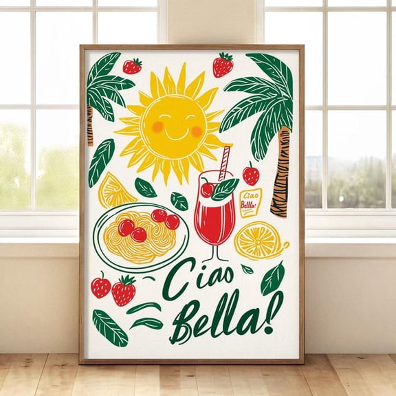 Ciao Bella Happy Sun Pasta Print, Unframed Paper Poster 8x10in