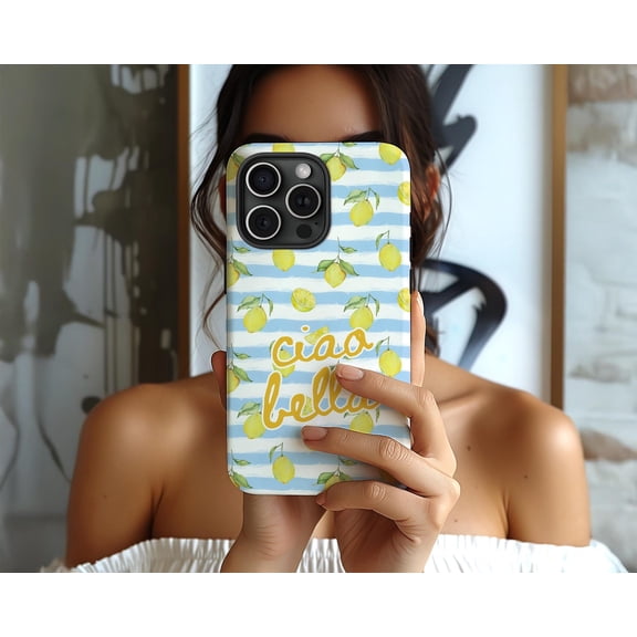 Ciao Bella Lemon Stripes Phone Case Summer Vibes iPhone 17 through 11 Pro Max