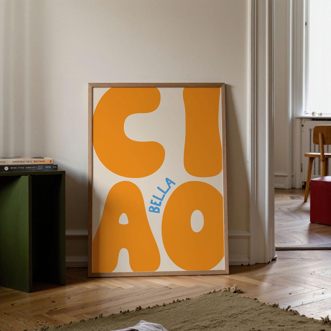 Ciao Bella Poster, Bold Orange Blue Italian Typography And Retro Wall ...
