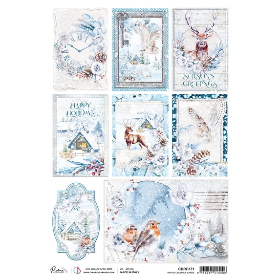 Ciao Bella Rice Paper A4 Piuma Winter Journey Cards - 5 Sheets