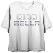 Ciao Bella Women's White Crew Neck Crop Tee-XL