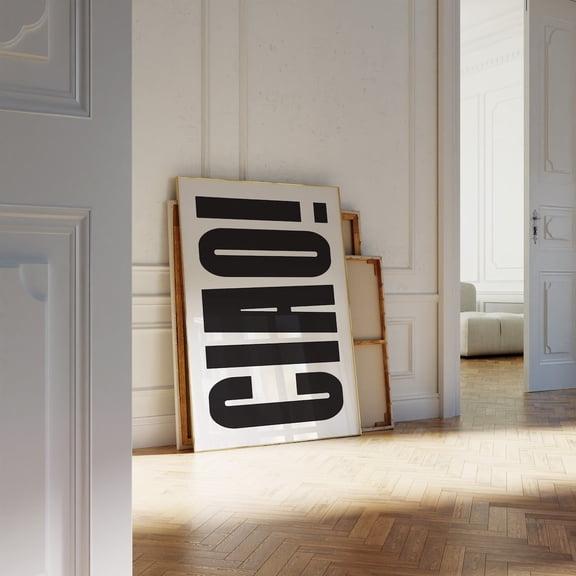 Ciao Black and White Italian Bold Typography Art, Unframed Canvas 8x10in