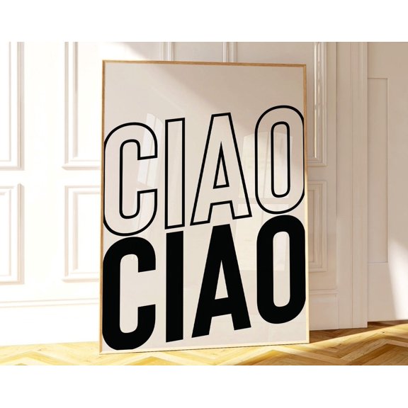 Ciao, Italian Retro Poster, Black And White Wall Decor, Trendy Wall Art, Minimalistic Typography, Vintage Poster, Monochrome Art Wall Art, Modern Wall Decor, 24x36 UNFRAMED