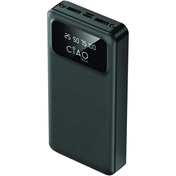 Ciao Tech 20,000 mAh High Capacity Powerbank, 2 USB, 1 Type C, 1 Micro,Status Indicator,Black