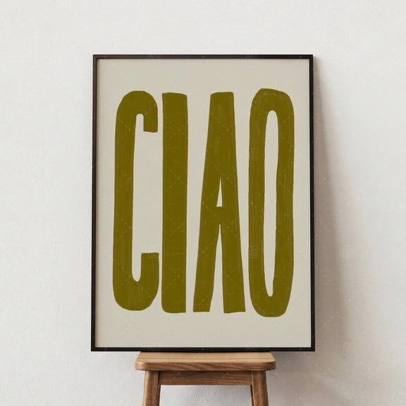 Ciao Typography Print Olive Green Italian Wall Art Retro Minimalist Poster Modern Living Room Decor