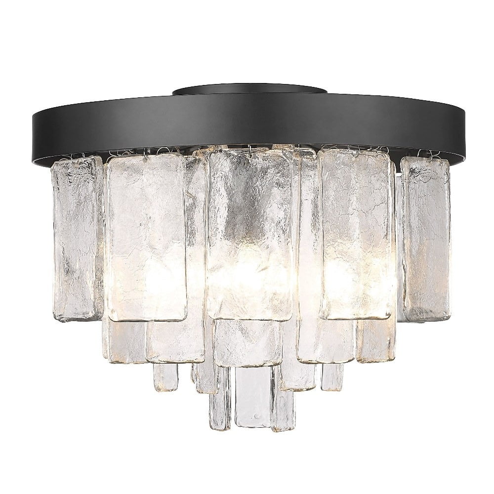 Matte Black and Glass 3-Light Drum Flush Mount