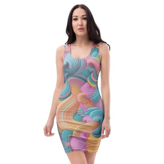 Ciara, Abstract Poly-Span Dress, Ladies Abstract Dress, Abstract Dress in Pastel Colors